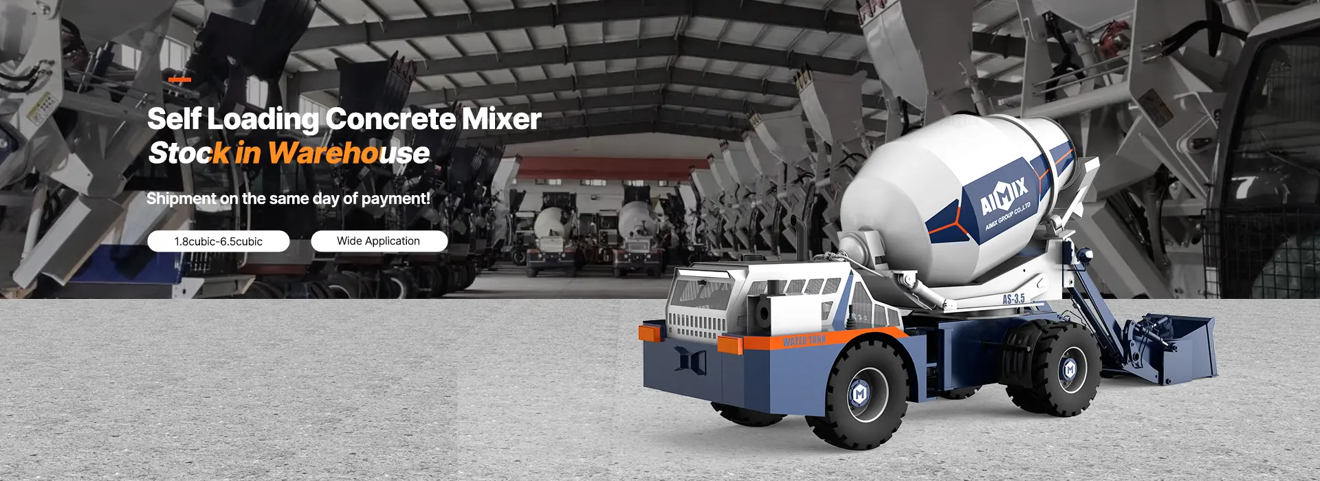self loading mixer truck in stock banner