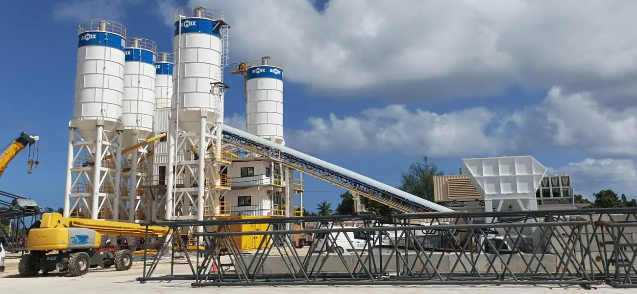 Service team of AIMIX AJ180 concrete batching plant installed in Guam