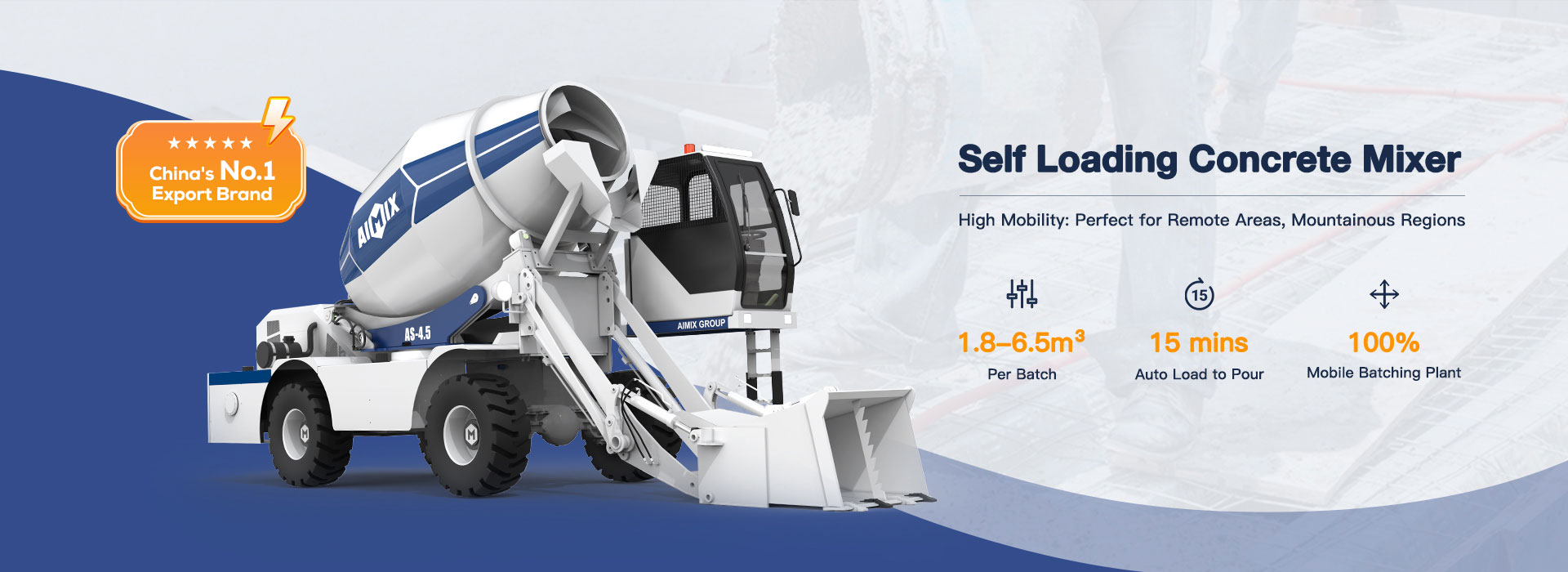 AIMIX self loading concrete mixer 3d design banner