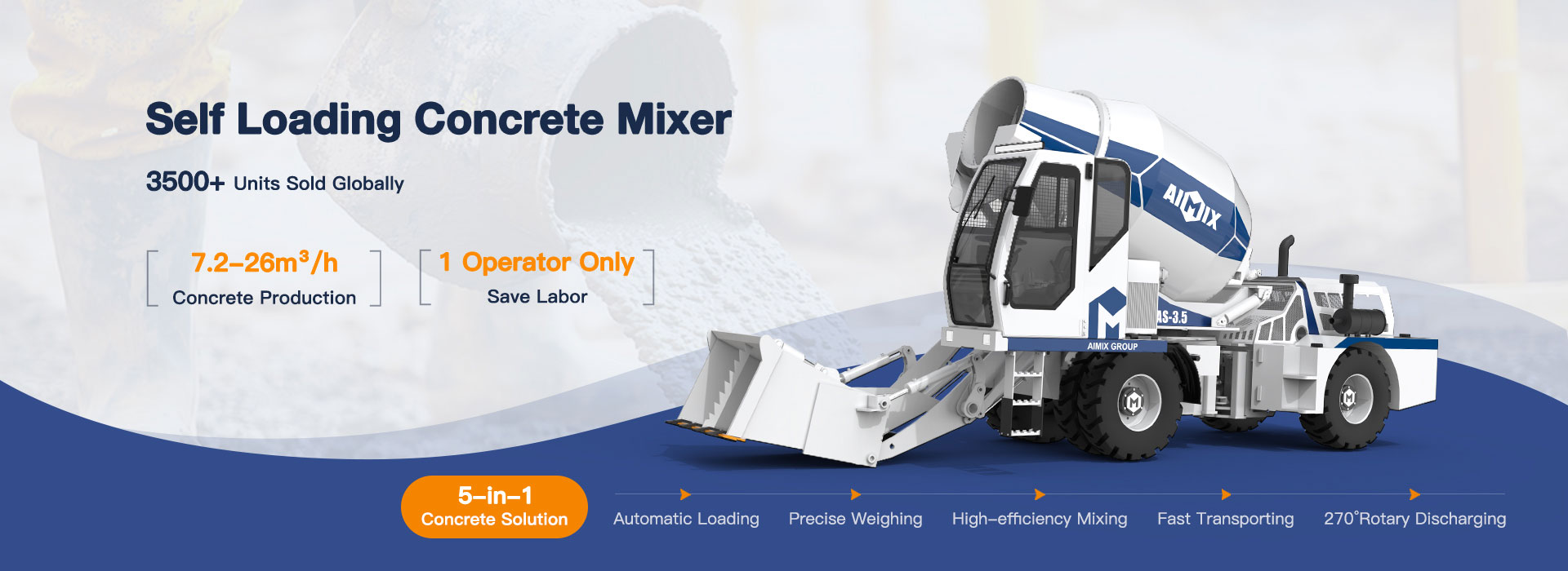 AIMIX self loading concrete mixer 3d design banner