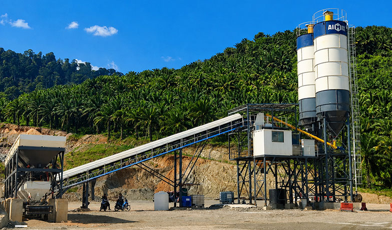 AIMIX AJ60 concrete batching plant successfully running in Sabah Malaysia