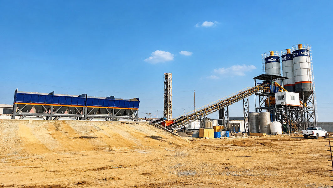 Service team of AIMIX AJ90 concrete batching plant in Ekuador