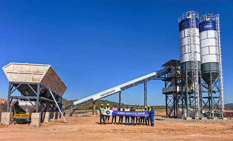 AIMIX AJ90 concrete batching plants operate in South Africa