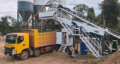 AIMIX AJQ70 compact concrete batching plants in Laos