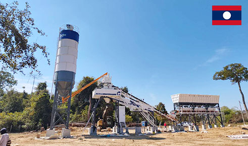 AIMIX AJQ70 compact concrete batching plants in Laos
