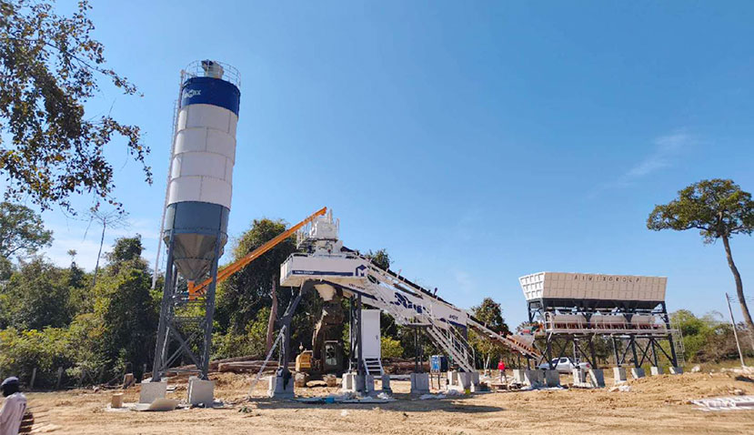 AIMIX AJQ70 compact concrete batching plants in Laos