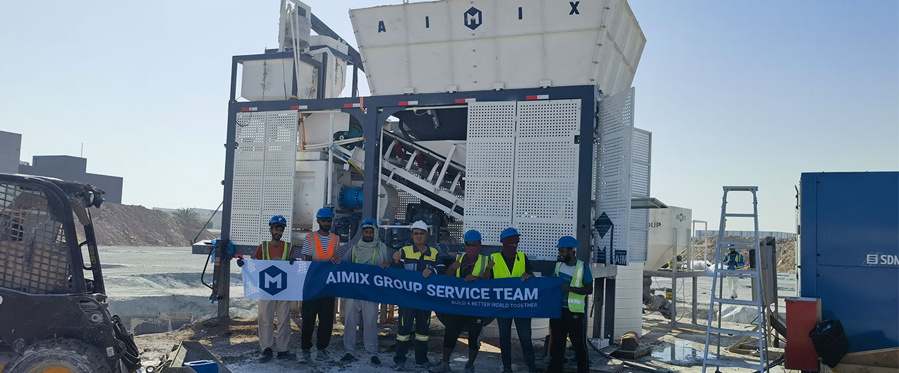 AIMIX AJSY40 mobile concrete batching plants installed in dubai uae