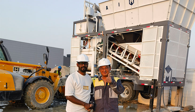 AIMIX AJSY40 mobile concrete batching plants installed in dubai uae