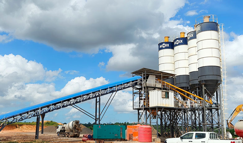 AIMIX AJ180 concrete batching plant on site