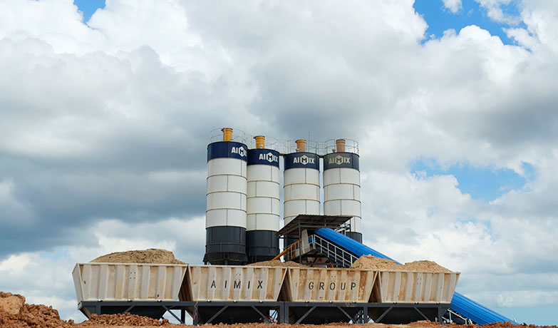 AIMIX AJ180 concrete batching plant on site