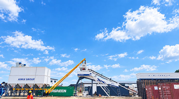 AIMIX AJQ70 compact concrete batching plants in Laos