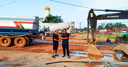 AIMIX AJQ70 compact concrete batching plants installed in Laos